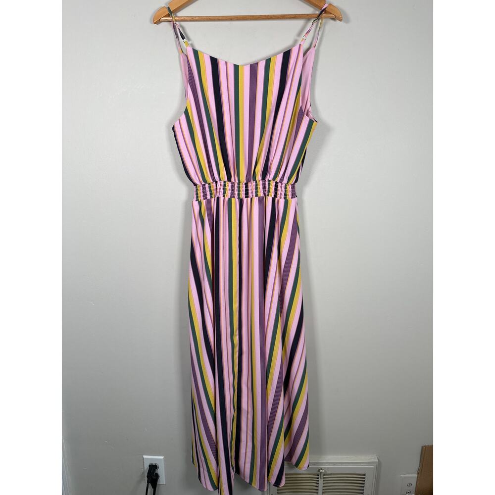 Adyson Pankor Smocked Waist Tank Hi Lo Dress Womens Size M Striped Sleeveless - Picture 4 of 9